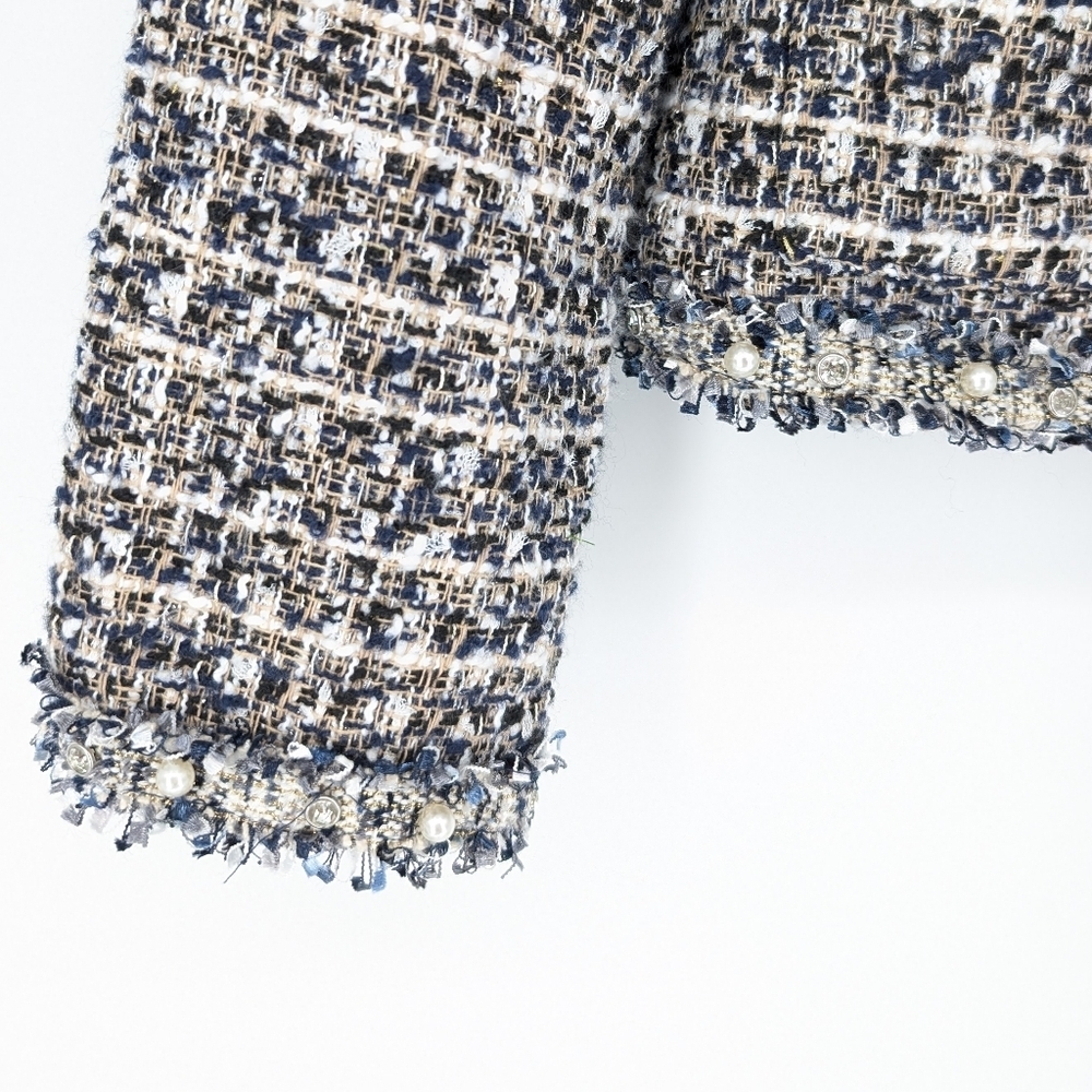 Stella + Lorenzo Tweed Jacket Blazer Navy Blue Small Preppy Old Money - Picture 4 of 8